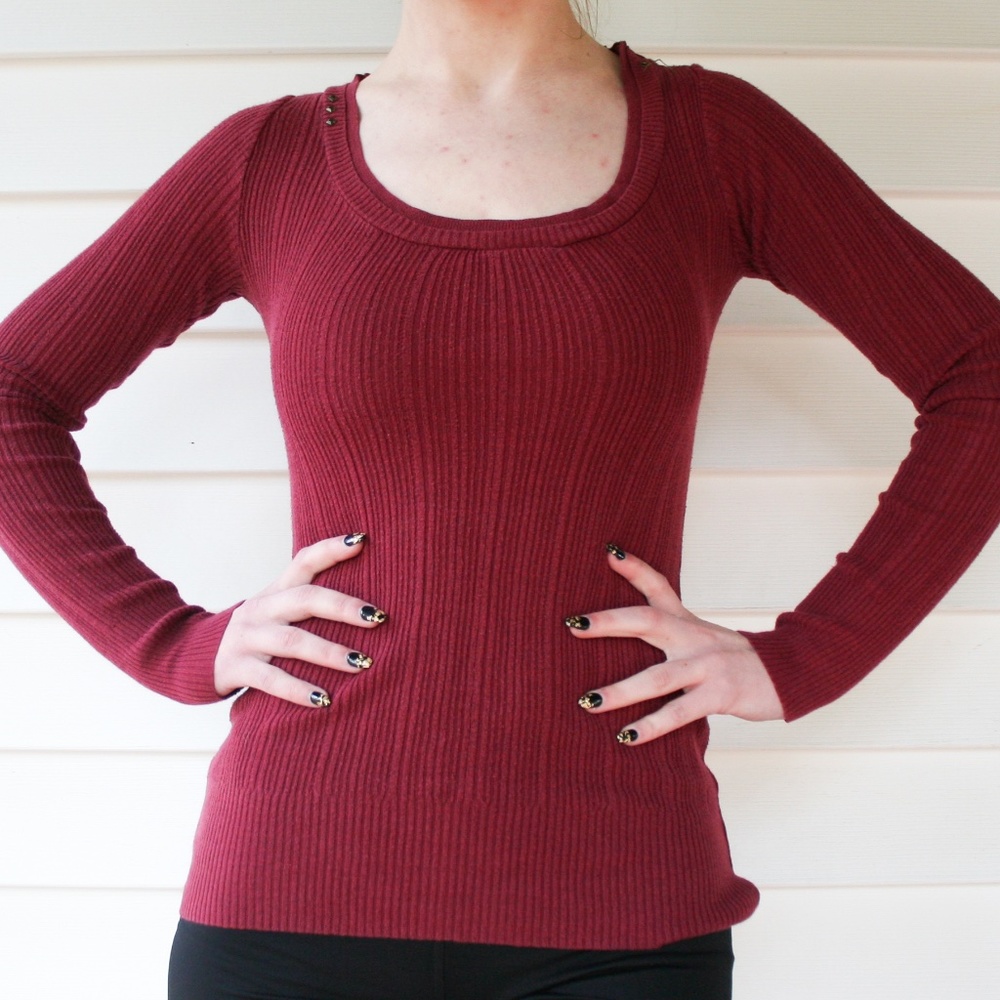 S Burgundy Ribbed Long Sleeve Shirt